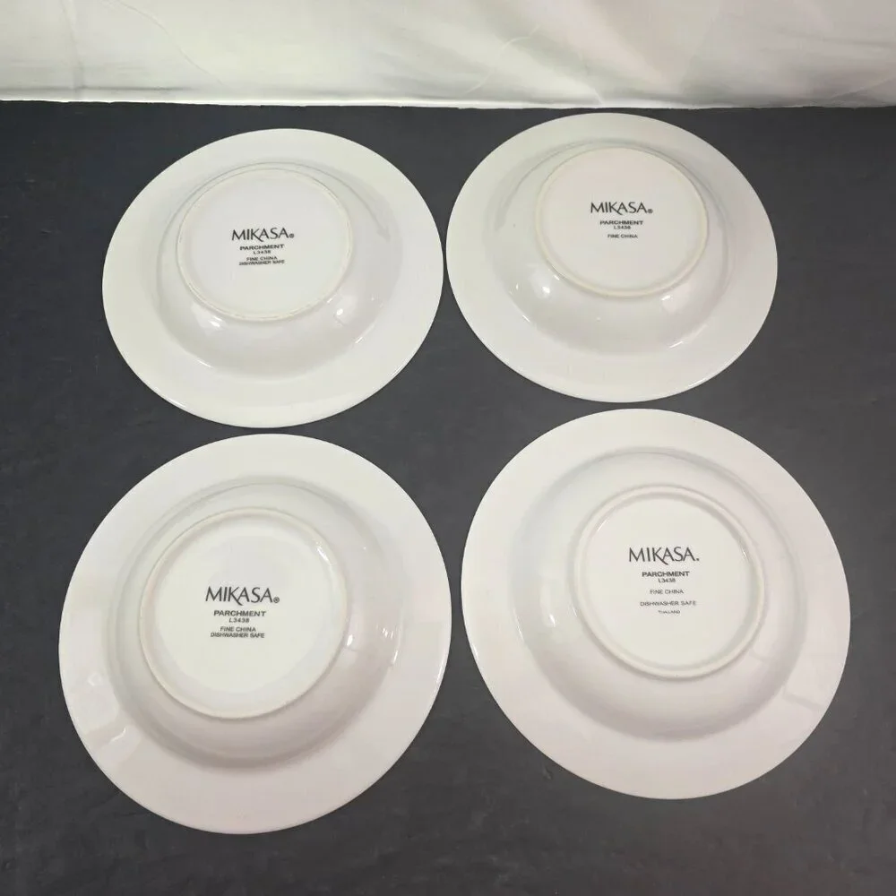 Mikasa Fine China Parchment Platinum Trim Rimmed Soup Salad Bowls – Set of 4